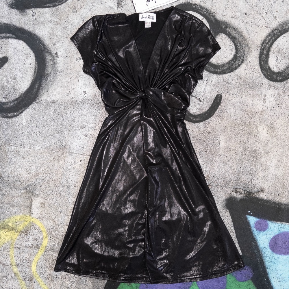 NWT Joseph‎ Ribkoff Metallic Scale Patterned Knot Front Dress